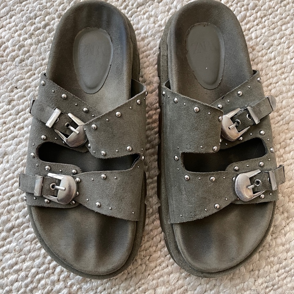 Zara Studded green Sandals